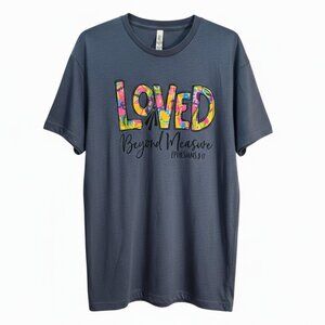 NWOT | Love in Faith "Loved Beyond Measure" Ephesians 3:17 Graphic Tee | Denim |